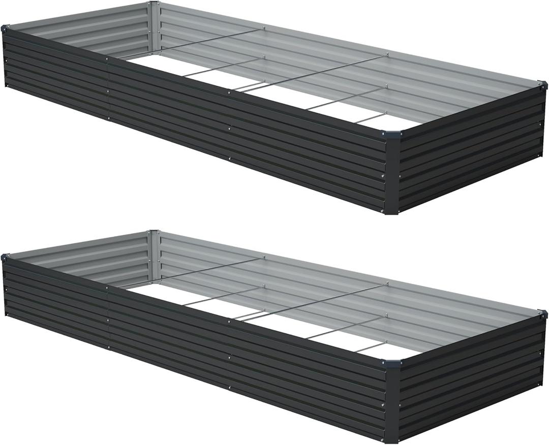Zunatu 12x4x1 ft(2 Pack) Galvanized Raised Garden Bed,Outdoor Planter Box Metal Patio Kit Planting Bed for Vegetables Flowers and Succulents,Black