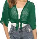 iClosam Women Tie Front Chiffon Shrug Short Sleeve Cropped Sheer Bolero Shrug Cardigan (Green, XXL)