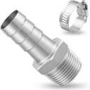 304 Stainless Steel Hose Barb Fitting Connector, 1-1/4" NPT Male to 1-1/4" Hose Barb for Water/Fuel/Air with a Hose Clamps (1 Pack)