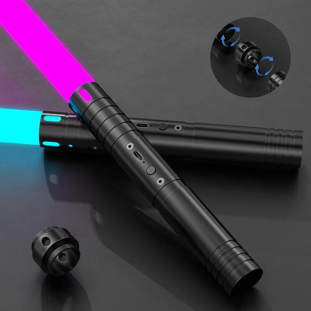 Lightsaber, 2 in 1 Dueling Light Sabers with Rechargeable Light Saber 15 RGB Colors 4 Modes Fx Battle Sound, Lightsabers for Adults Christmas (Black 2 Pack)