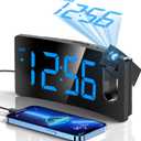 GOLOZA Projection Alarm Clock, Digital Clock with 180 Rotatable Projector, 3-Level Brightness Dimmer, Clear LED Display, USB Charger, Progressive Volume, 9mins Snooze,12/24H, for Bedroom (Blue Digit+blue Projection)