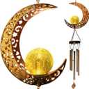 Wind Chime Solar Moon Decor,Mother's Day, Christmas, Thanksgiving Gift for Women,Mother,Grandma,Wife, Birthday Gift Crackle Glass Ball Windchimes Gardening Gifts,Patio Decor, Yard Porch Decorations (Medium-F004)