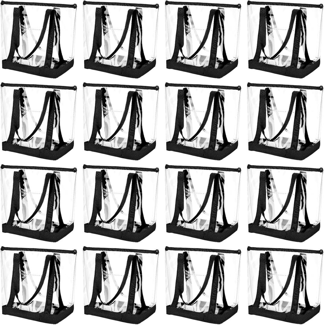 Silkfly Clear Tote Bags Bulk, PVC Shoulder Handbag, Security Approved See Through Bag with Zipper Closure for Work (Black)