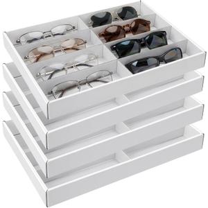 4 Pack Sunglass Organizer Trays 8 Slot White Eyeglasses Storage Boxes Multifunctional Display Cases Stackable Sunglass Display Drawer Storage for Women Men Watches Jewelry Home Retail Shop