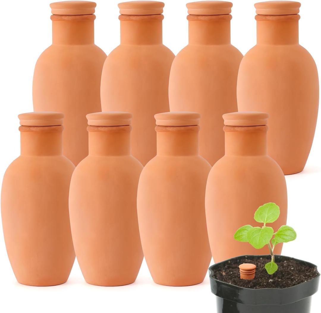 8pcs Ollas Self Watering Terracotta Planter Terra Cotta Clay Watering Spikes for Indoor Outdoor Plants - Large Reservoir Bulbs