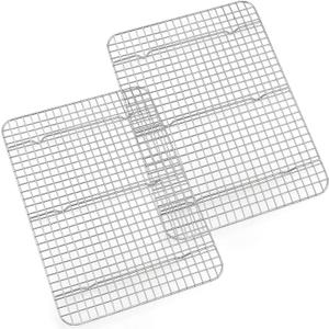 Cooling Rack Set of 2, E-far 1/2 Sheet Baking Racks for Oven Cooking Roasting Grilling, Stainless Steel 16.6 x 11.6 Wire Rack for Cookie Cake Bacon Meat Resting, Non-toxic Metal & Dishwasher Safe