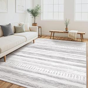 Tortania Area Rug Living Room Rugs - 6x9 Washable Large Soft Neutral Boho Moroccan Bohemian Farmhouse Rug Indoor Floor Carpet for Bedroom Under Dining Table Home Office Decor - Light Grey