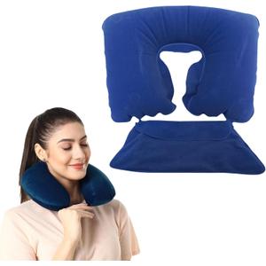 Inflatable Neck Pillow with Washable Pillowcase – Travel Neck Pillow for Airplanes, Cars & Road Trips, Lightweight Plane Pillow for Long Flights, Travel Accessories & Essentials for Women & Kids