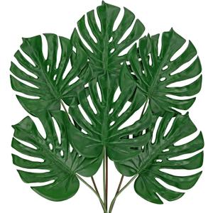 DILATATA 6 Pack Artificial Monstera Leaves with Long Stem for Vase - Fake Tropical Plants Palm Leaves Realistic Philo Turtle Leaves for Home Wedding Party Decor - Medium