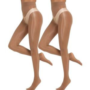 MANZI Shiny Pantyhose for Women 2 Pairs Shimmer Sheer Tights Ultra Silky S/M