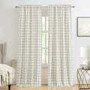Amzdecor Buffalo Plaid Window Treatment Set,Light Filtering Curtain Woven Lines Pattern Drapes for Living Room and Bedroom, Semi Sheer Rod Pocket Modern Farmhouse Style 2 Panels 40"x95"x2, Beige & Black