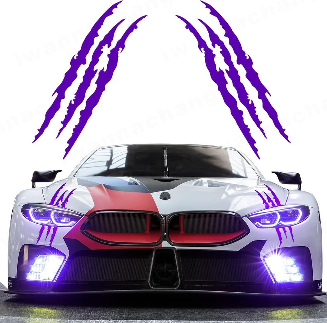 2pcs Monster Claw Marks Headlight Car Sticker Stripes Scratch Decal Vinyl for Sports Cars SUV Pickup Truck Window Motorcycles ect (Purple)