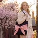 3 x Amylove Coquette Pink Bow Canvas Tote Bag for Women Preppy Aesthetic 3D Bow Bag for Teen Reusable for Work Travel Gift