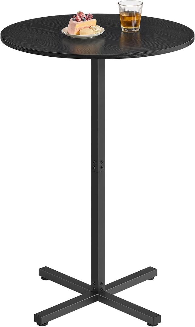 VASAGLE Round Cocktail Table, High Top Bar Pub Table with Metal Frame and Cross Base, for 2-3 People, Modern, Easy to Assemble, 22.8 x 41.1 Inches, Ebony Black ULBT361BE01S