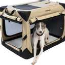 Pettycare 30 Inch Collapsible Dog Crate with Curtains Travel Dog Crate for Airflow and Calm Soft Pet Kennel with Portable Bag and More Chew Proof Mesh Indoor & Outdoor Beige 4 Door Curtains, SIZE: 42*28*32"