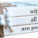 LIVDUCOT Farmhouse Wooden Decor Book Stack | Rustic Faux Book Stacks | With God All Things Are Possible Sign