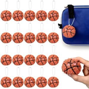 Simgoing 30 Pcs Basketball Keychain Gift Bulk Mini Plush Ball Prizes Funny Sports Players Team Party Favors Gifts for Group (Orange)