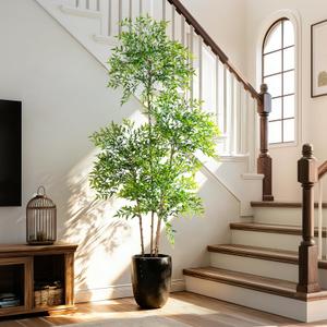 Big Fake Nandina Trees Plastic plantas Large Artificial Tree Indoor Outdoor Realistic Floor Plants Faux Bamboo Plant for Home Living Room Corner Office Patio Porch Bonsai Decor Housewarming Gift, Size: 6ft 7in