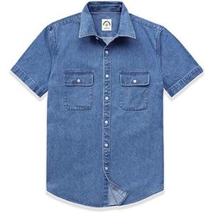 Short Sleeve Button Down Shirts Denim Short Sleeve Shirt Men Two Pocket Western Soft Work Casual Denim Shirt size XL