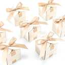 Marspark 50 Pcs Wedding Favor Boxes, 2.5 x 2.5 x 2.5 Inch Wedding Party Candy Boxes with Ribbons Bridal Gift for Guests Bridal Shower Birthday Party Anniversary Supplies(Gold)