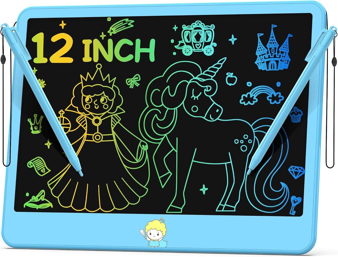 Hockvill LCD Writing Tablet for Kids 12 Inch, Toys for Boys Girls Drawing Pad for 3 4 5 6 7 Year Old Kids Toys, Toddler Erasable Doodle Board Travel Essentials, Childrens Day Gift for Kids - Blue