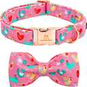 Lionheart glory Dog Bow Collar Easter Day Dog Collar for X-Small Dogs,Easter Chickens Colorful Dog Collars with Bowtie Spring Pink Collars Puppy Collar Bows