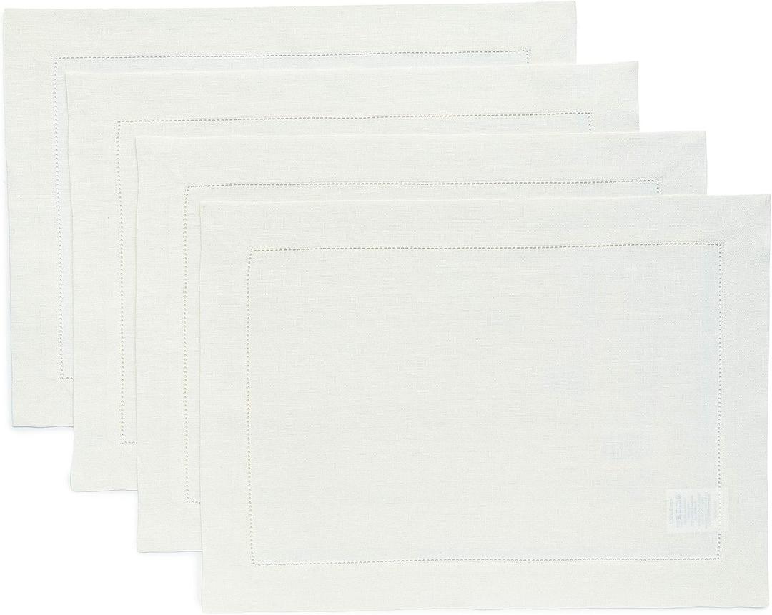 Solino Home Linen Placemats Set of 4 - Classic Hemstitch Ivory Placemats 14 x 19 Inch - 100% Pure Linen Table Mats for Spring, Summer, Mothers Day