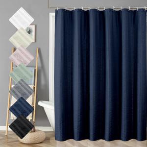 Aiyufeng Moga Navy Blue Shower Curtain - 3D Embossed Cloth Shower Curtain for Bathroom, Hotel Luxury Blue Bathroom Curtains, Machine Washable, Standard Size 72Wx78H