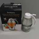 Honey Dispenser, 8oz Honey Dispenser No Drip Glass with Stand, Honey Container & Coffee Syrup Dispenser for Tea Time & Gifting, Elegant Honeycomb Honey Jar - Honey Pot Bottle for Maple Syrup Bee (White)