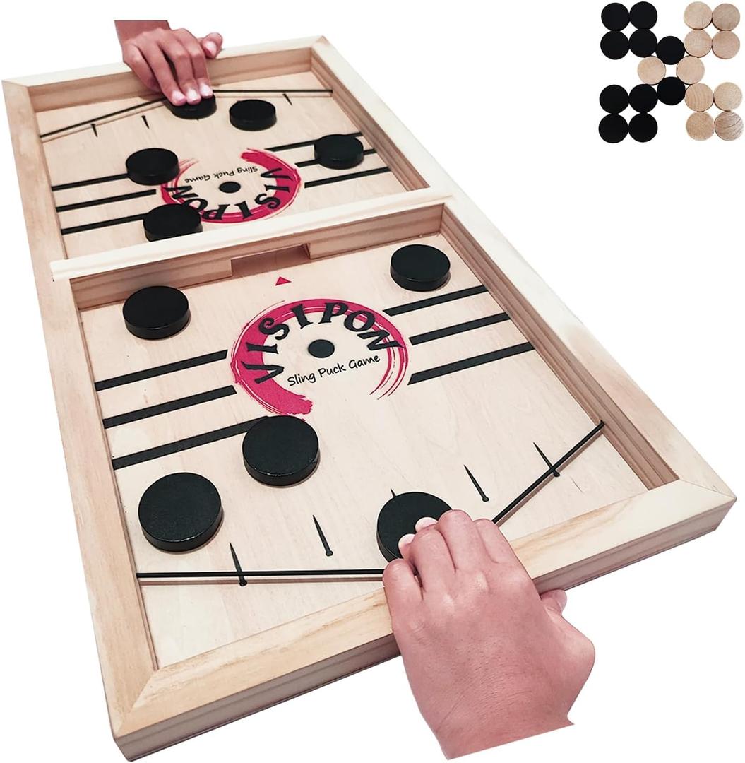 Sling Puck Game, Fast Paced Board Game,Wooden Hockey Board Game,Sling Shot Game,Fast Sling Puck Table Game for Family or Party (Large Size)