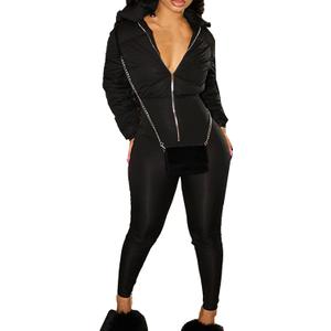YOOTIKO Womens Sexy Puffer Jacket Jumpsuit Quilted Zip Up Bodycon Long Sleeve Romper Club Outfits (L, Black)