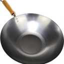 NEW WOK PROFESSIONAL CARBON STEEL 30cm Chinese Wood Handle Asian Flat Base Stir