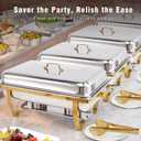 Stelora Chafing Dishes for Buffet, 9 Qt High Grade Chafing Dish Buffet Set, Rolled-Edge Design Food Warmers for Parties, Buffet, Wedding, Birthday, Camping 4 Pack 4 Pans (Gold)