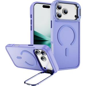 Hitaoyou for iPhone 17 Pro Max Case Compatible with Magsafe, Transparent Matte Built-in Metal Camera Kickstand Protective iPhone 17 ProMax Case Shockproof Cover for iPhone 17 Pro Max (Light Purple)