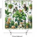 Cute Cat Shower Curtain- 72x72 Inch Floral Animal Bathroom Decor with 12 Hooks-Hanging Potted Plants Cats Waterproof Polyester Curtains - Modern Home Bedroom Decor & Birthday Gifts Adults