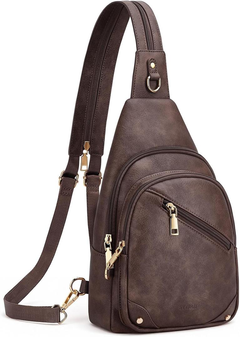 SYTRAH Anti Theft Sling Bag for Women, RFID Crossbody Purses Convertible Sling Backpack, Cross Body Purse Chest Bag for Travel Daily Use Coffee Brown