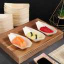 100 Pcs Disposable Wooden Sushi Boats 5.51 Inch Natural Biodegradable Snack Trays Pinewood Serving Dishes for Catering Parties and Home Use (14.00X8.00X4.00CM)