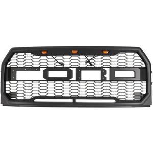 Front Grill Compatible With Ford F150 2015-2017 Rap-tor Style Mesh Grille Matte Black W/ 3 LED Lights