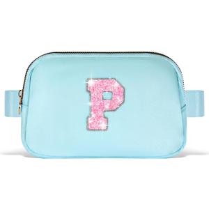 Uygafly Fanny Pack Belt Bag Crossbody Bags with Initials Letter Patch Trendy Stuff for Teens Cute Stuff Birthday Gifts for Teenager Girls | P,Blue Bag