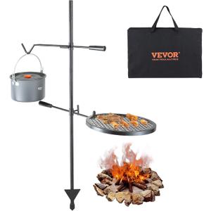 VEVOR Swivel Campfire Grill, Fire Pit Grill Grate over Fire Pits, Heavy Duty Steel Grill Grates, 360 Adjustable Open Fire Outdoor Cooking Equipment, Portable Camp Fire Racks for Camping Outdoor BBQ (14*14 inch)