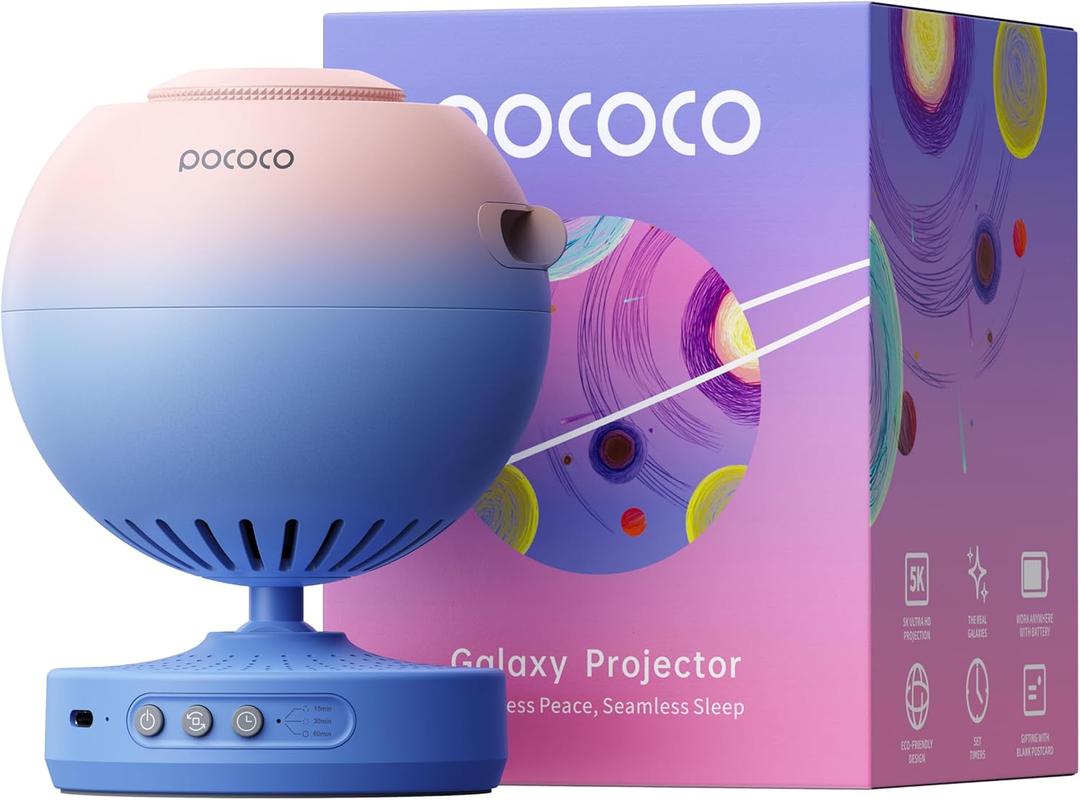 POCOCO Galaxy Star Projector for Bedroom with Replaceable Optical Film Discs, Home Planetarium Night Light Projector with High-Definition Soft Light for Relax, Study, and Meditate, Stress Relief Gifts (Blue Pink)