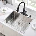 25 x 22 Inch Drop in Kitchen Sink 16 Gauge Stainless Steel Kitchen Sink 2-Holes 10 inch Single Bowl (Brushed Nickel)