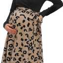 OUGES Womens' Fall Dress 2024 Long Sleeve V Neck Ribbed Business Casual Outfits Teacher Midi Maternity Dresses with Pockets (Medium, Floral-3)