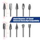 10Pcs Carbide Burr Bits Set Compatible with Dremel 1/8", Rotary Tool Bits with Double-Cut Design, Die Grinder Bits Accessories-for Metal Aluminum Wood-Stone Steel PlasticCarving Cutting Grinding
