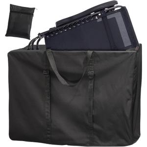 Large Outside Folding Chair Storage Bag with Zipper Handles and adjustable straps, 600D Folding Chair Carry Bag for Zero Gravity Chair Cover, Portable Folding Lounge Chair Carrying Bags (Black) (Black - 1 Pack)