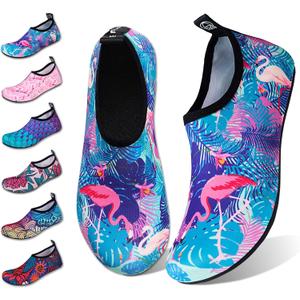 2x WateLves Water Shoes for Womens Mens Barefoot Quick-Dry Aqua Socks for Beach Swim Surf Yoga Exercise Camping Must Haves (Flamingo Leaves, 36/37)