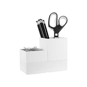 Bostitch Office Konnect Desk Organizer Accessory Tray & Storage Cup Bundle, Stacks for Desktop Storage, Makeup Organization, White