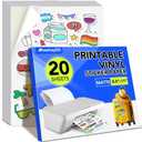 20 PCS Printable Vinyl Sticker Paper for inkjet printer & Laser Printer, Standard Letter Size 8.5"x11", Waterproof Sticker Paper Dries Quickly Vivid Colors, Matte White