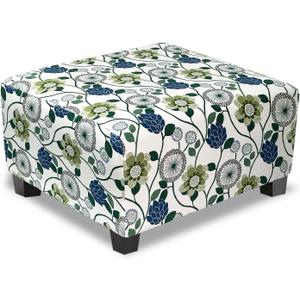 Ottoman Cover Square Slipcovers Printed,Stretch Footrest Stool Cover for Ottoman Square,Soft Foot Stool Cover Protector with Nonslip Elastic Bottom (Large,Flower C)