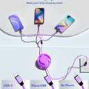 GLOGO 3 in 1 Retractable Charging Cable [3A,3FT] Multi USB Cable Fast Charger Cord for Phone, Samsung, iPad, Tablets, Switch and More - Purple